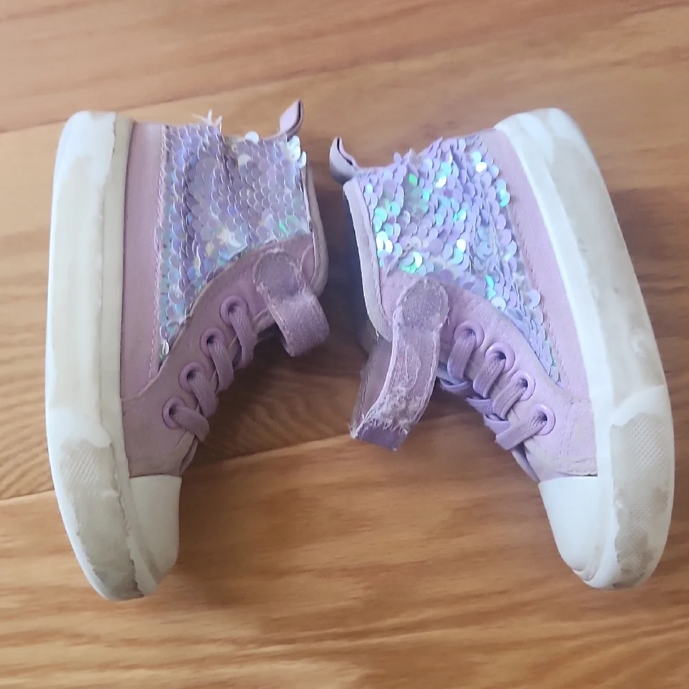 Toddler Lavender Sequin High Top Sneakers Size 7 - Picture 7 of 17
